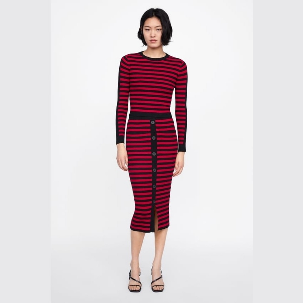 Zara knit stripe skirt set